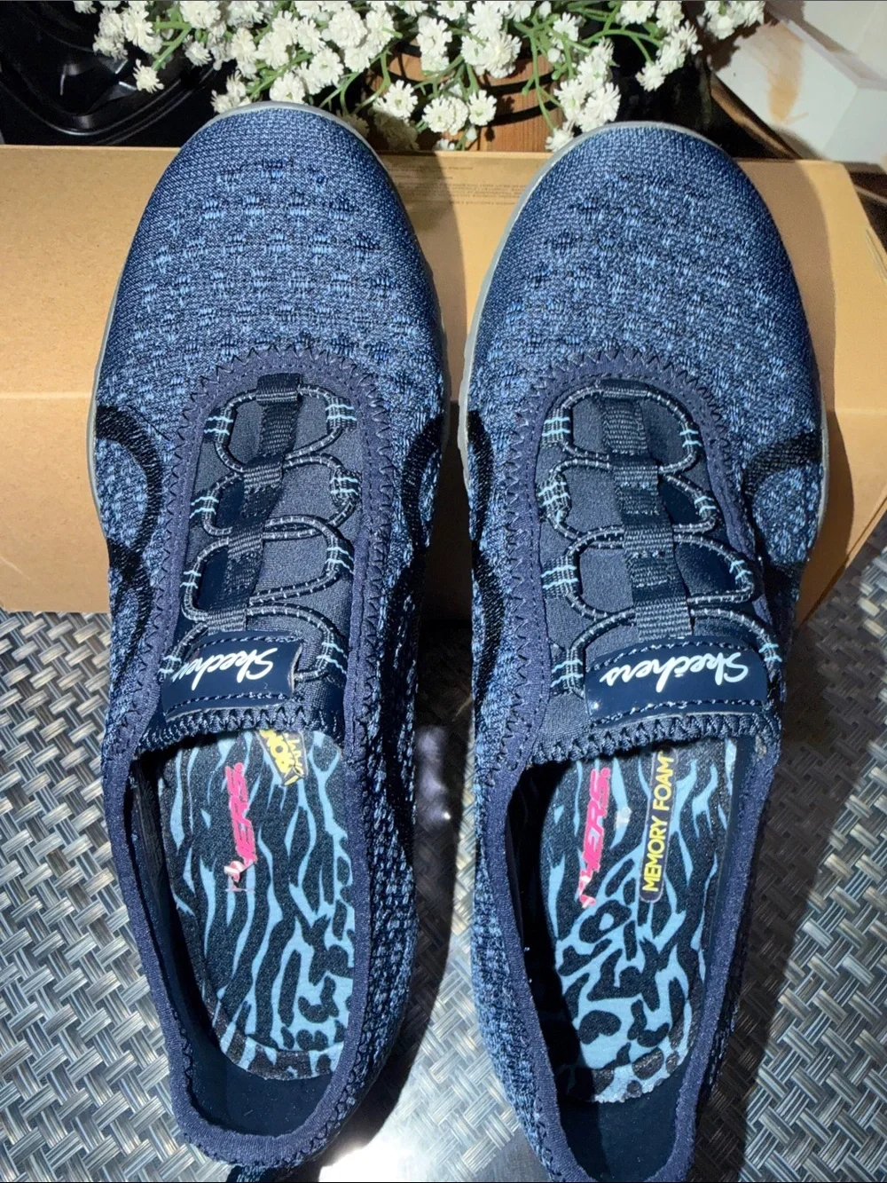 Skechers Navy and Black Knit Slip-On Sneakers